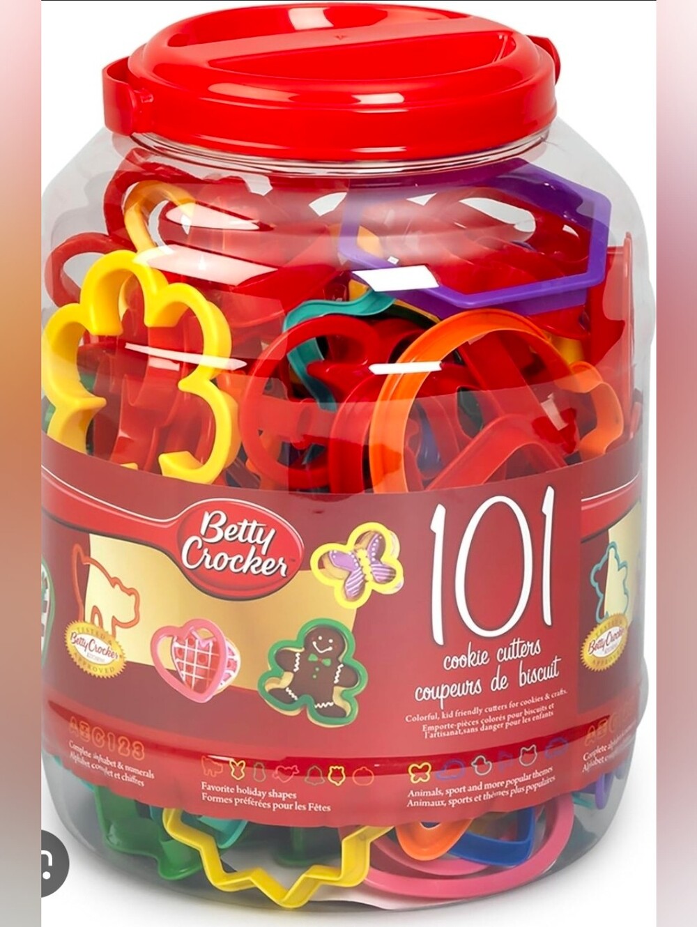 Betty Crocker Bright Multicolor Cookie Cutter Jar with Red Lid 101